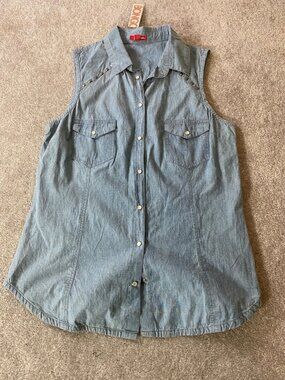 NWT Sleeveless Chambray Button-Up Shirt Stud Details By Bongo Juniors XL